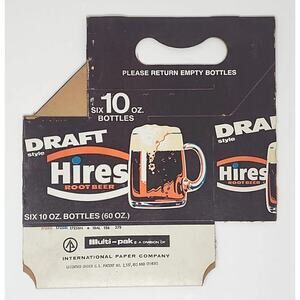 Vintage Draft Hires Root beer 6 Pack Soda Bottle Carton Carrier New U130